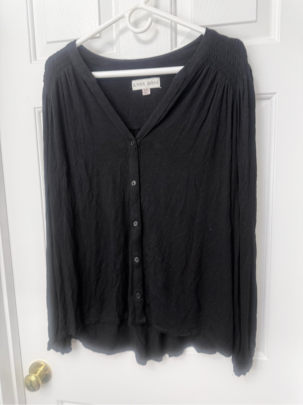 Knox Rose Black Lightweight Button-Front Women's Blouse